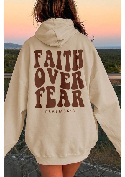 Uygun Tarz Faith Over Baskılı Oversize Sweatshirt