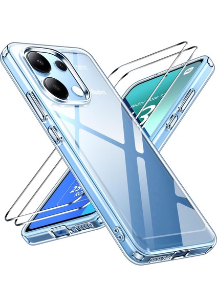 Xiaomi Redmi Note 13 Kılıf Kamera Çıkıntılı Korumalı Yumuşak Şeffaf Silikon + 9h Ekran Koruyucu Cam Set 2in1