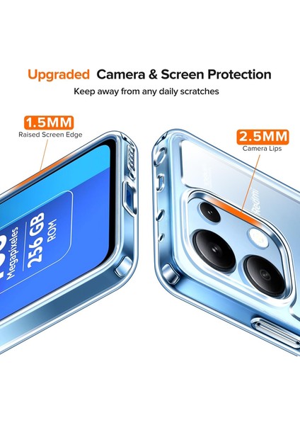 Xiaomi Redmi Note 13 Kılıf Kamera Çıkıntılı Korumalı Yumuşak Şeffaf Silikon + 9h Ekran Koruyucu Cam Set 2in1