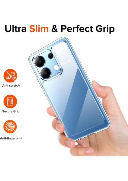 Xiaomi Redmi Note 13 Kılıf Kamera Çıkıntılı Korumalı Yumuşak Şeffaf Silikon + 9h Ekran Koruyucu Cam Set 2in1