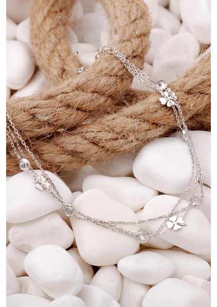 Yonca Rodyumlu Gümüş Taşlı Bileklik 3915