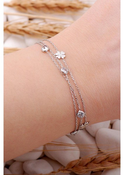 Yonca Rodyumlu Gümüş Taşlı Bileklik 3915 fiyatları