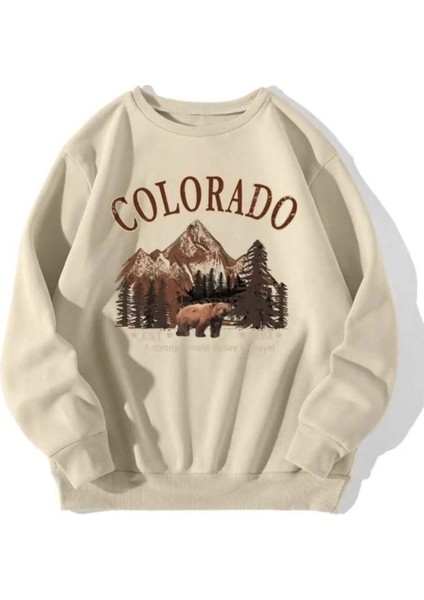 Uygun Tarz Colorado Baskılı Oversize Sweatshirt
