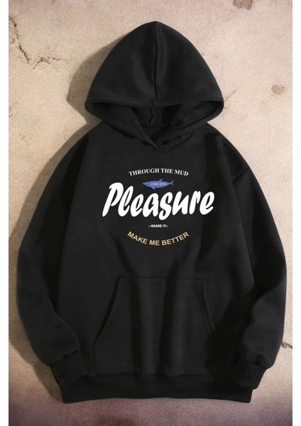 Uygun Tarz Pleasure Baskılı Oversize Sweatshirt