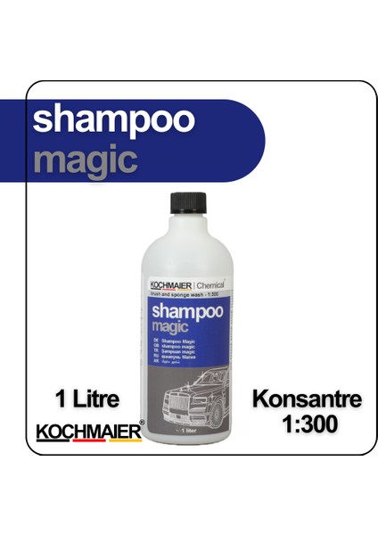 Shampoo Magic Oto Araç Cilalı Kostiksiz Ph Nötr Şampuan Kopüklü Konsantre 1:300 1 Litre