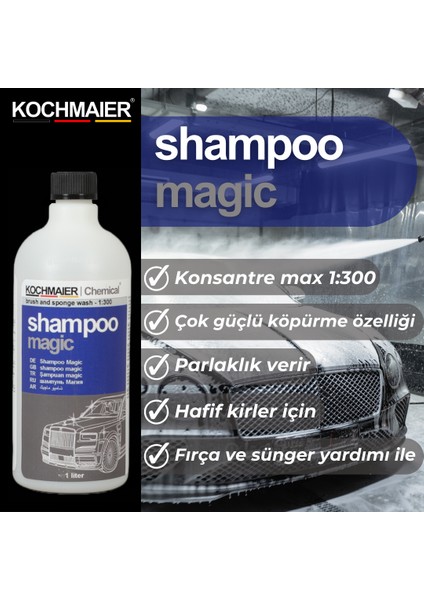 Shampoo Magic Oto Araç Cilalı Kostiksiz Ph Nötr Şampuan Kopüklü Konsantre 1:300 1 Litre fiyatları