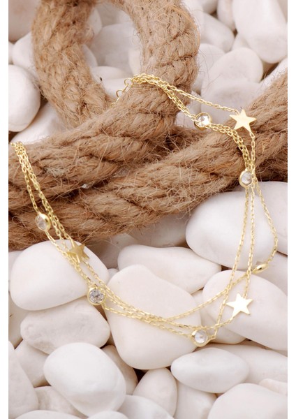 Yıldız Altın Yaldızlı Taşlı Gümüş Bileklik 3920 fiyatları