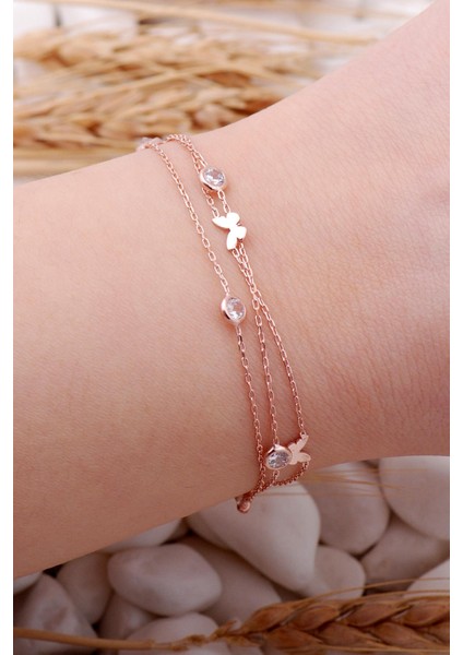 Kelebek Rose Gümüş Taşlı Bileklik 3922