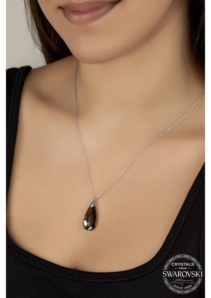 Swr Crystal 24 mm Hematit Damla Kadın Gümüş Kolye