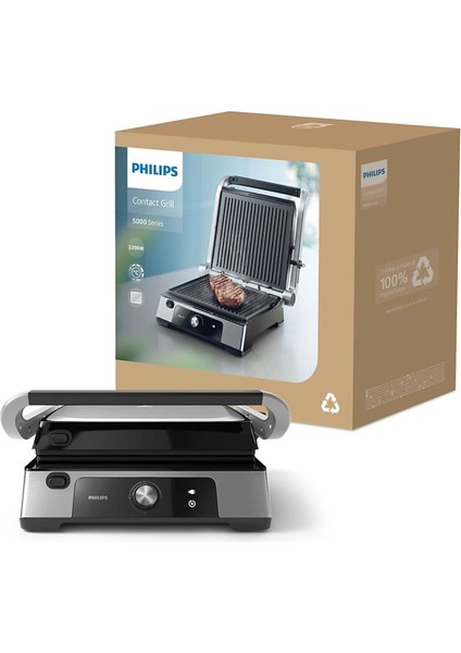 HD6301 2200W 5000 Serisi Yanmaz Yapışmaz Döküm Plakalı Izgara ve Tost Makinesi