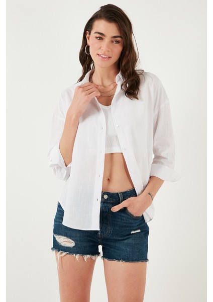 Pamuklu Regular Fit Uzun Kollu Düz Gömlek Kadın Gömlek CF25S168305