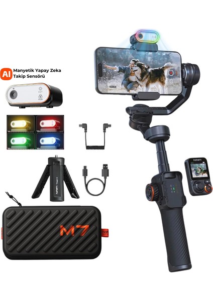 Isteady M7 Kit Yapay Zeka Takip Sensörlü 3 Eksenli Telefon Sabitleyici Gimbal