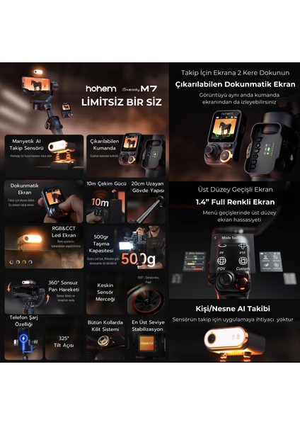 Isteady M7 Kit Yapay Zeka Takip Sensörlü 3 Eksenli Telefon Sabitleyici Gimbal