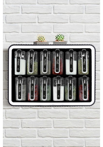 12 Gözlü Standlı Kendinden Yapışkanlı Kaşıklı Kapaklı Baharatlık Pul Biber Tuz Saklama Kabı Seti fırsatları