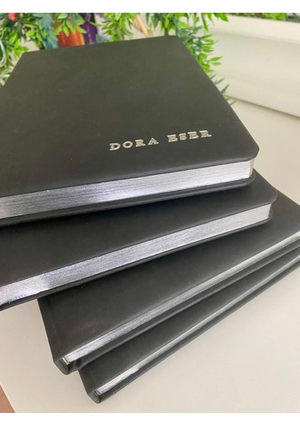 (Isim Yazıyoruz) Thermo Deri Kapaklı Gümüş Kenar Boyalı 17X24CM Çizgili Defter fiyatları