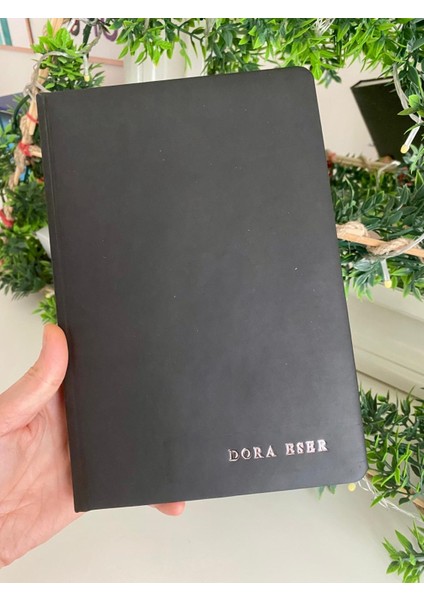 (Isim Yazıyoruz) Thermo Deri Kapaklı Gümüş Kenar Boyalı 17X24CM Çizgili Defter