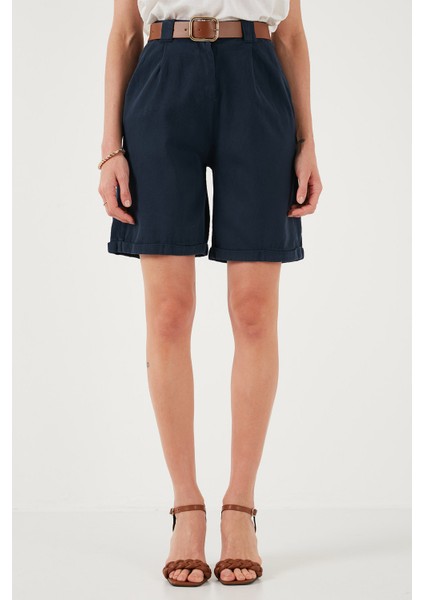 Pamuklu Relaxed Fit Yüksel Bel Kemerli Gabardin Short Bayan Şort 668YP4710 fiyatları