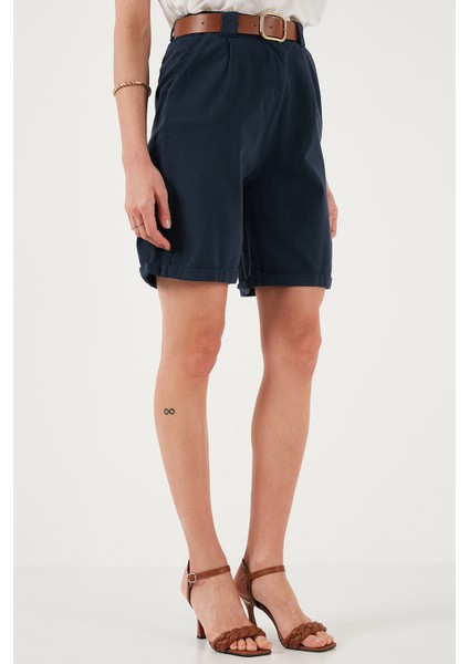 Pamuklu Relaxed Fit Yüksel Bel Kemerli Gabardin Short Bayan Şort 668YP4710 indirimleri