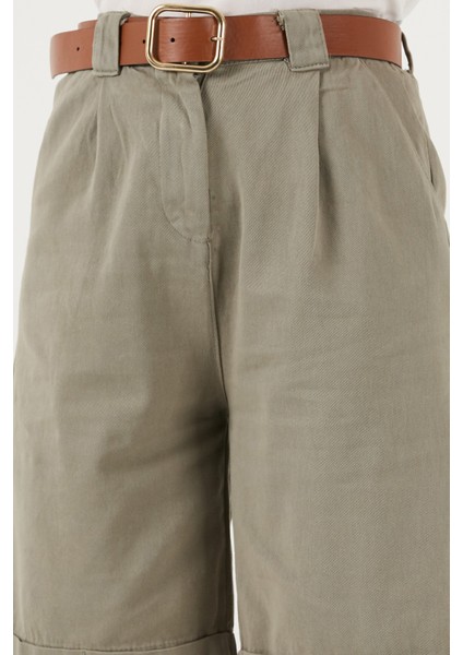 Pamuklu Relaxed Fit Yüksel Bel Kemerli Gabardin Short Bayan Şort 668YP4710