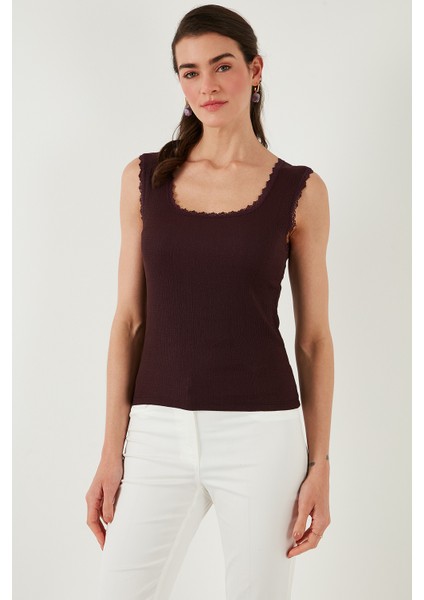 Slim Fit Kalın Askılı Dantelli Kare Yaka Bürümcük Atlet Bayan Atlet 5864979