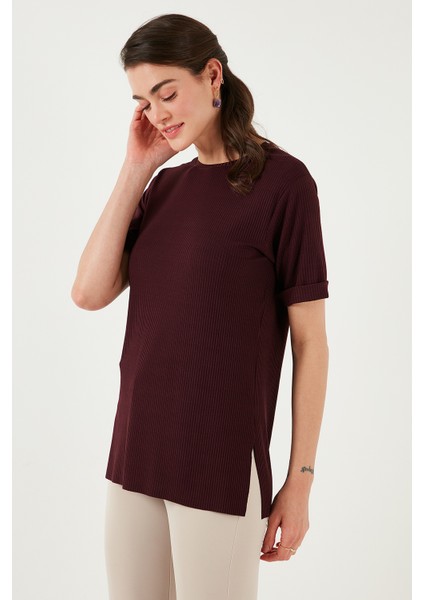 Oversize Bisiklet Yaka Yırtmaç Detaylı Bluz Bayan Bluz 5869000