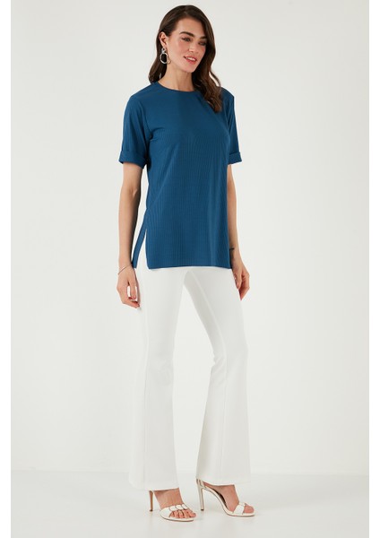 Oversize Bisiklet Yaka Yırtmaç Detaylı Bluz Bayan Bluz 5869000