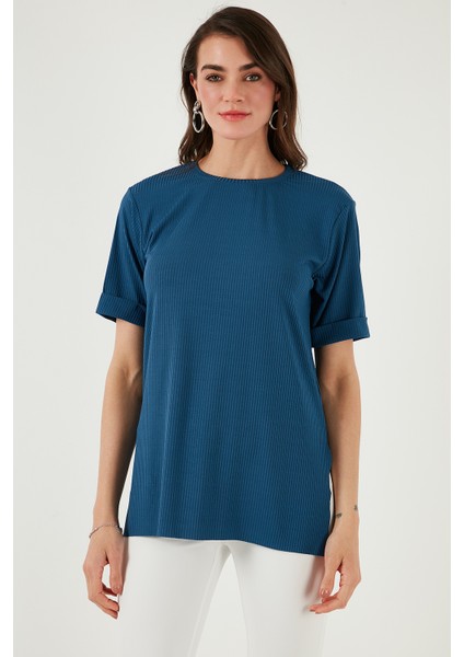 Oversize Bisiklet Yaka Yırtmaç Detaylı Bluz Bayan Bluz 5869000