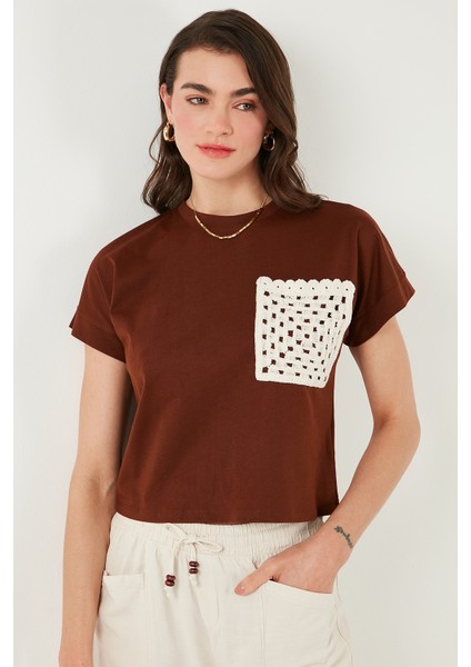 Pamuklu Tek Cepli Regular Fit Bisiklet Yaka T Shirt Bayan T Shirt 5865818