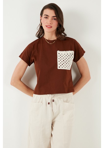 Pamuklu Tek Cepli Regular Fit Bisiklet Yaka T Shirt Bayan T Shirt 5865818