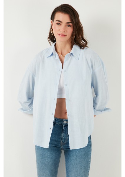 Pamuklu Regular Fit Uzun Kollu Düz Gömlek Kadın Gömlek CF25S168305