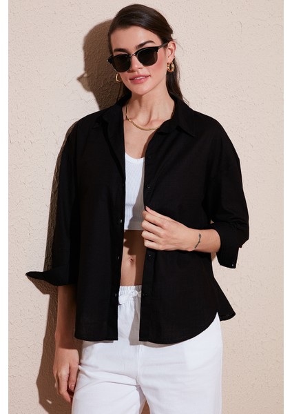 Pamuklu Regular Fit Uzun Kollu Düz Gömlek Kadın Gömlek CF25S168305