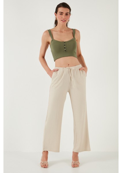 Regular Fit Normal Bel Geniş Paça Pantolon Bayan Pantolon 5866117