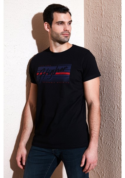 Pamuklu Slim Fit Bisiklet Yaka Baskılı T Shirt Erkek T Shirt 541HIGHER