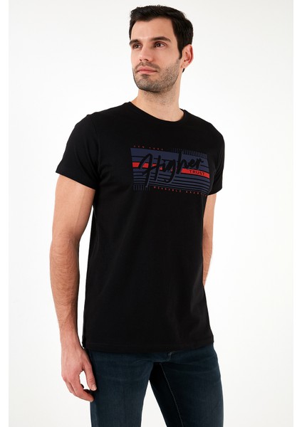 Pamuklu Slim Fit Bisiklet Yaka Baskılı T Shirt Erkek T Shirt 541HIGHER modelleri