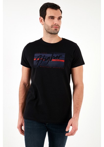 Pamuklu Slim Fit Bisiklet Yaka Baskılı T Shirt Erkek T Shirt 541HIGHER fırsatları
