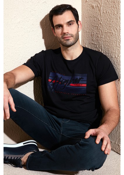 Pamuklu Slim Fit Bisiklet Yaka Baskılı T Shirt Erkek T Shirt 541HIGHER indirimleri