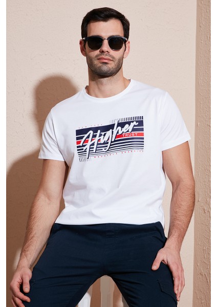 Pamuklu Slim Fit Bisiklet Yaka Baskılı T Shirt Erkek T Shirt 541HIGHER