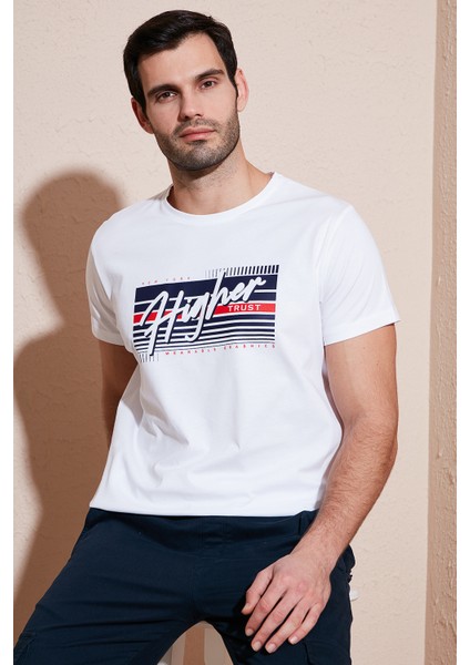 Pamuklu Slim Fit Bisiklet Yaka Baskılı T Shirt Erkek T Shirt 541HIGHER fırsatları