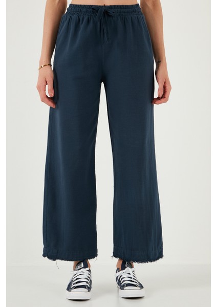 Pamuklu Relaxed Fit Yüksek Bel Geniş Paça Pantolon Bayan Pantolon 668yp5275