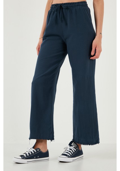 Pamuklu Relaxed Fit Yüksek Bel Geniş Paça Pantolon Bayan Pantolon 668yp5275