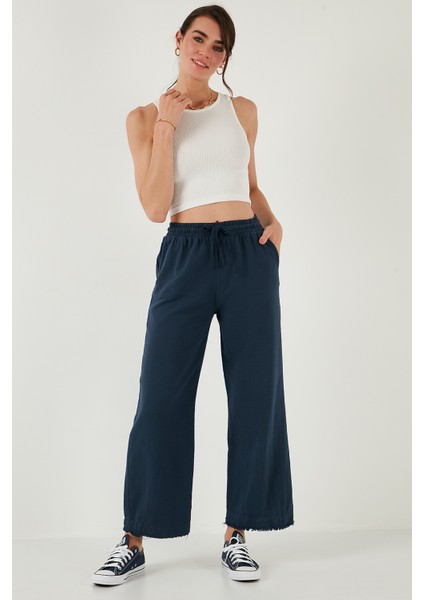 Pamuklu Relaxed Fit Yüksek Bel Geniş Paça Pantolon Bayan Pantolon 668yp5275