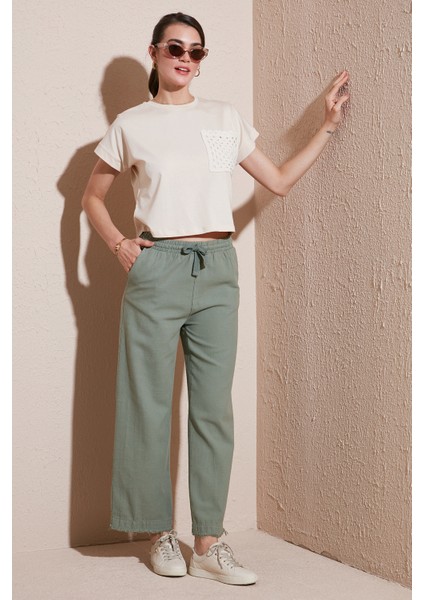Pamuklu Relaxed Fit Yüksek Bel Geniş Paça Pantolon Bayan Pantolon 668yp5275