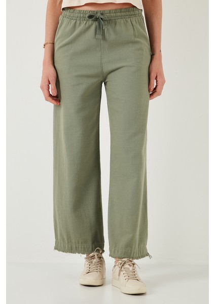 Pamuklu Relaxed Fit Yüksek Bel Geniş Paça Pantolon Bayan Pantolon 668yp5275