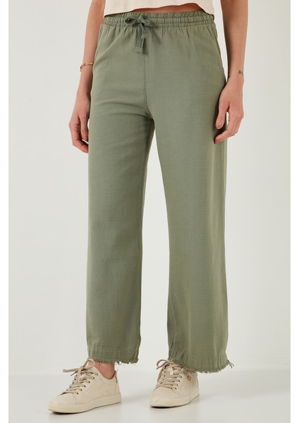 Pamuklu Relaxed Fit Yüksek Bel Geniş Paça Pantolon Bayan Pantolon 668yp5275