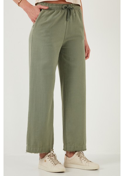 Pamuklu Relaxed Fit Yüksek Bel Geniş Paça Pantolon Bayan Pantolon 668yp5275