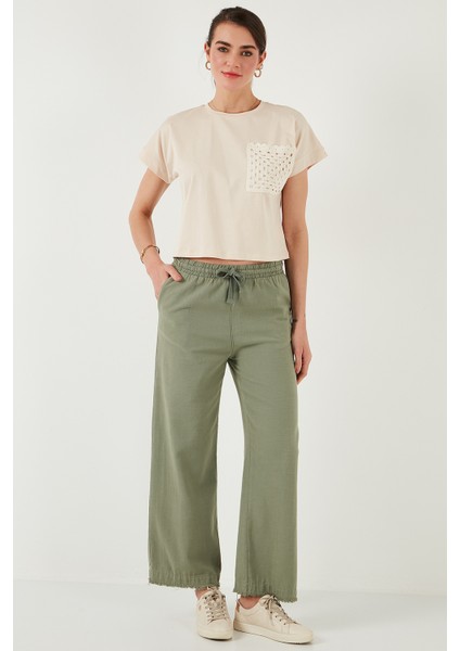 Pamuklu Relaxed Fit Yüksek Bel Geniş Paça Pantolon Bayan Pantolon 668yp5275