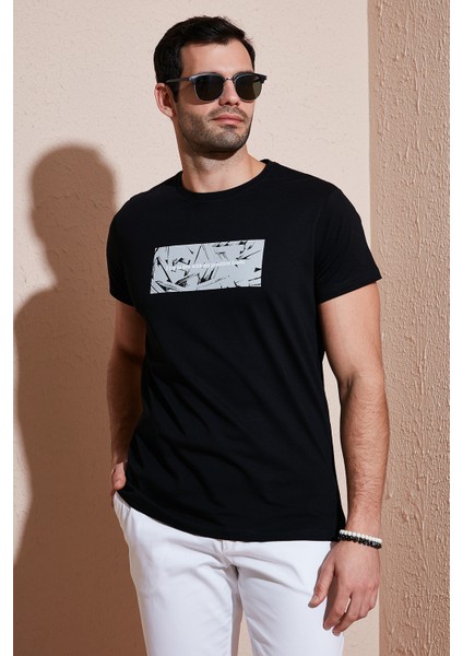 Pamuklu Slim Fit Bisiklet Yaka Baskılı T Shirt Erkek T Shirt 541TOLIVE