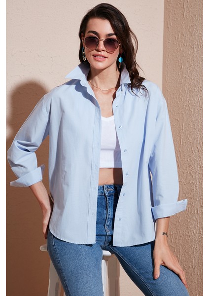 Pamuklu Regular Fit Önü Kısa Arkası Uzun Oval Kesim Gömlek Kadın Gömlek CF25S163867