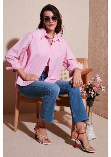 Pamuklu Regular Fit Önü Kısa Arkası Uzun Oval Kesim Gömlek Kadın Gömlek CF25S163867 fiyatları