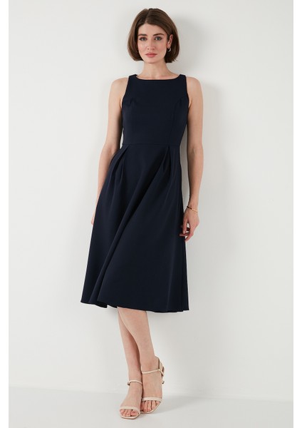 Bisiklet Yaka Regular Fit Cepli Pileli Midi Elbise Bayan Elbise 6051963